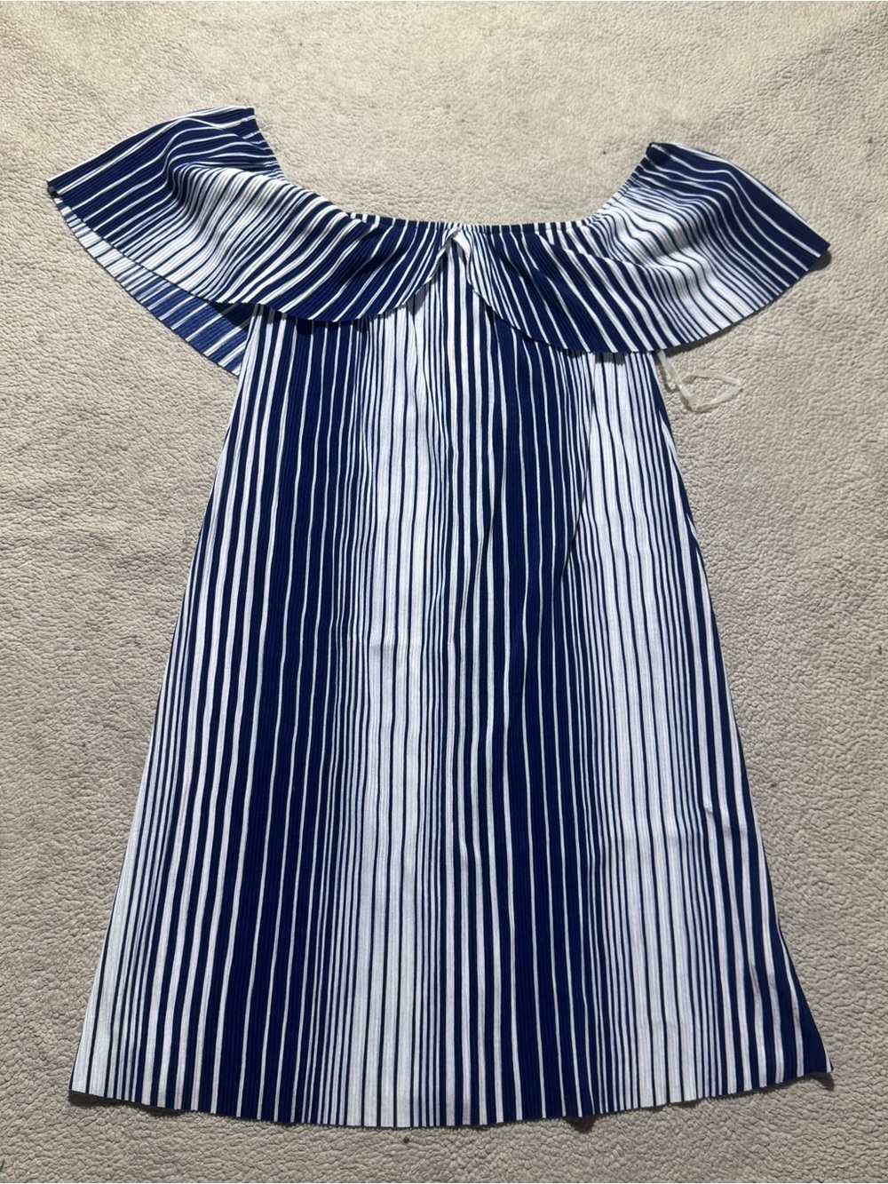 Everly Dress Womens Small Blue White Striped Ruffle Neck Sleeveless Tank Sample